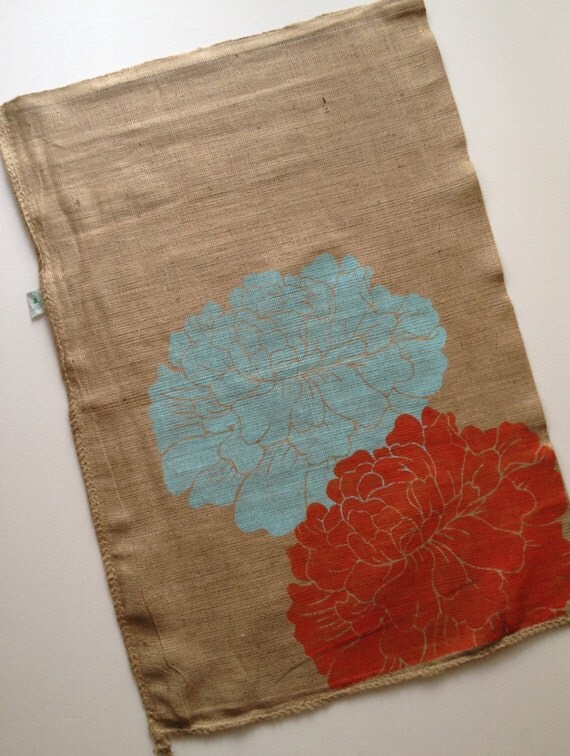 Large Burlap Sack with Floral Design by 2happygrlzdesign on Etsy