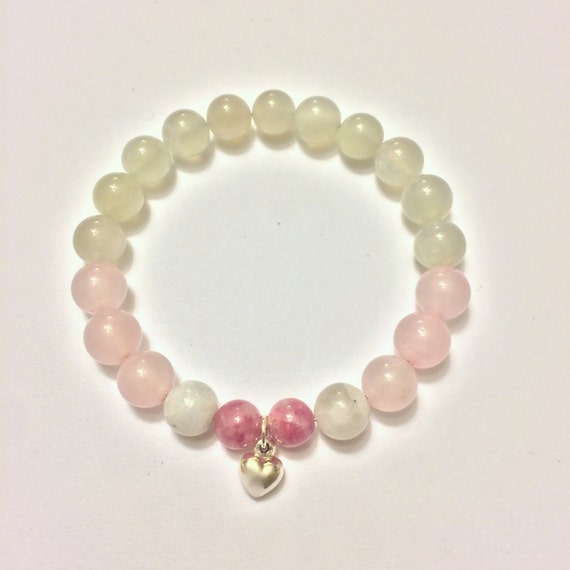 Love Bracelet Genuine Rose Quartz Rhodonite & by PeaceOfMindInc