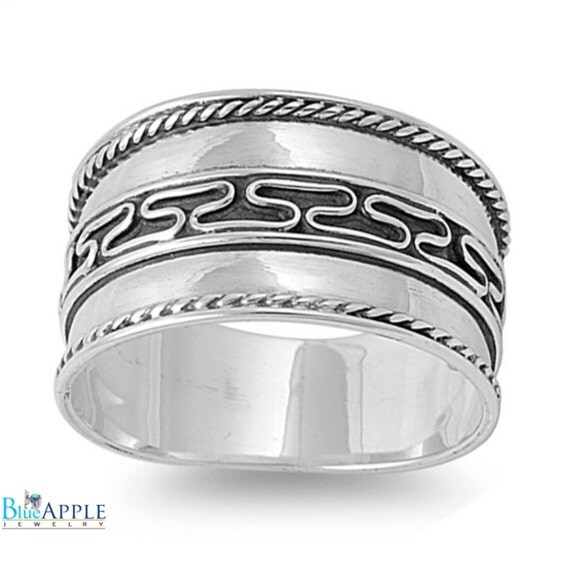 11mm Wide Bali Ring Solid 925 Sterling Silver by BlueAppleJewelry