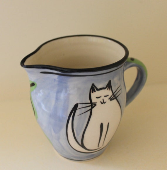 Cat Jug. Hand thrown Pottery Milk Pitcher. Cat Pottery. Soft