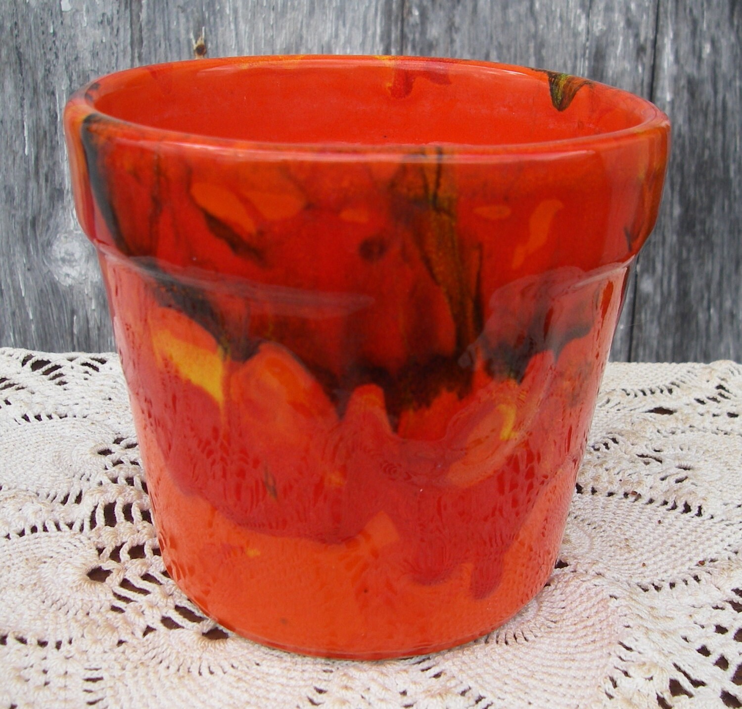 Vintage Flower Pot Art Pottery USA 1094 Drip Glaze Flower Pot