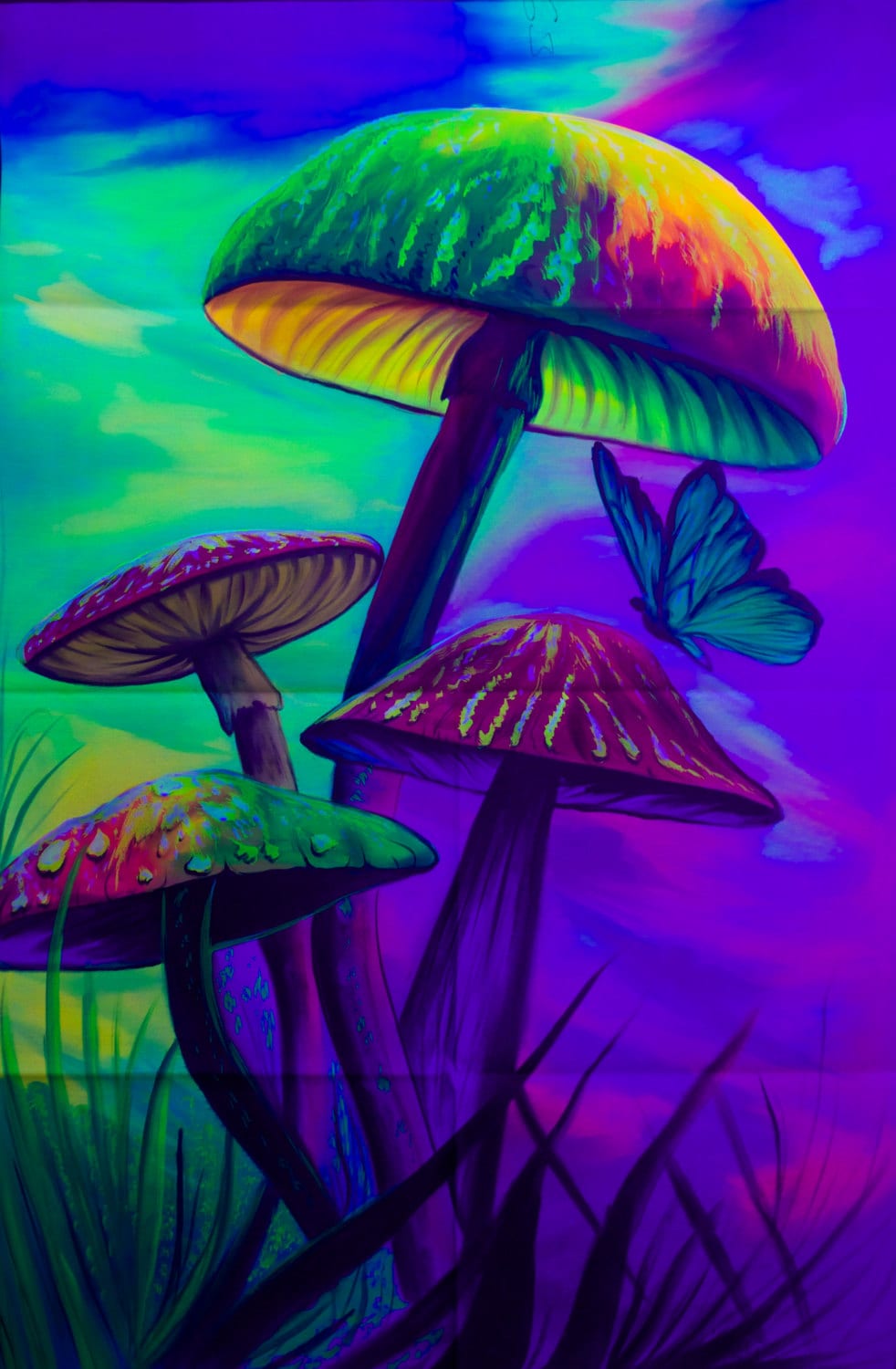 Magic Mushrooms UV Painting - handmade on order blacklight active