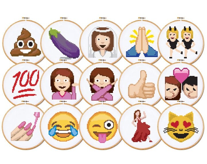 Emoji Cross Stitch Patterns Set of 15 Patterns
