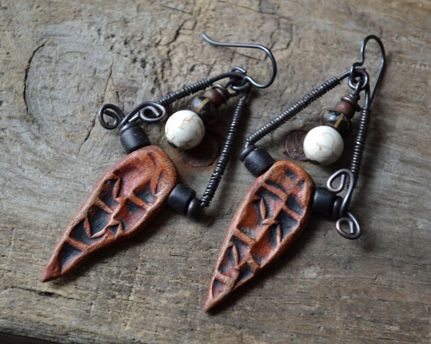 Rustic Tribal Earrings Ethnic Dagger Earrings Wire Wrapped