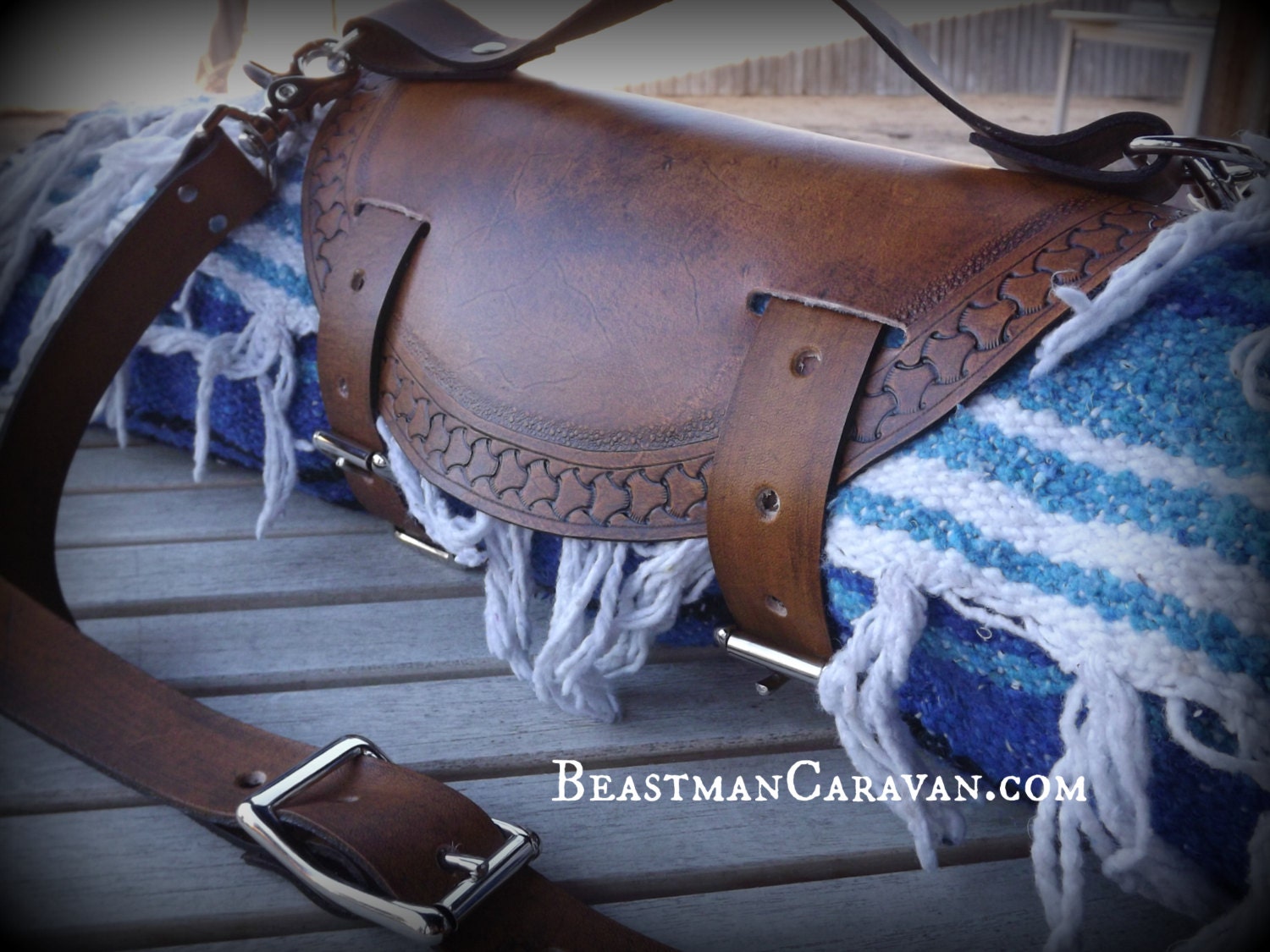 Leather Yoga Mat / Mexican Blanket Carrier with Shoulder Strap