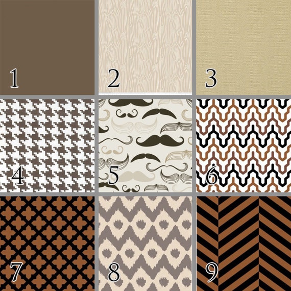 Items similar to Mustache Black and Tan (Crib Bedding ...