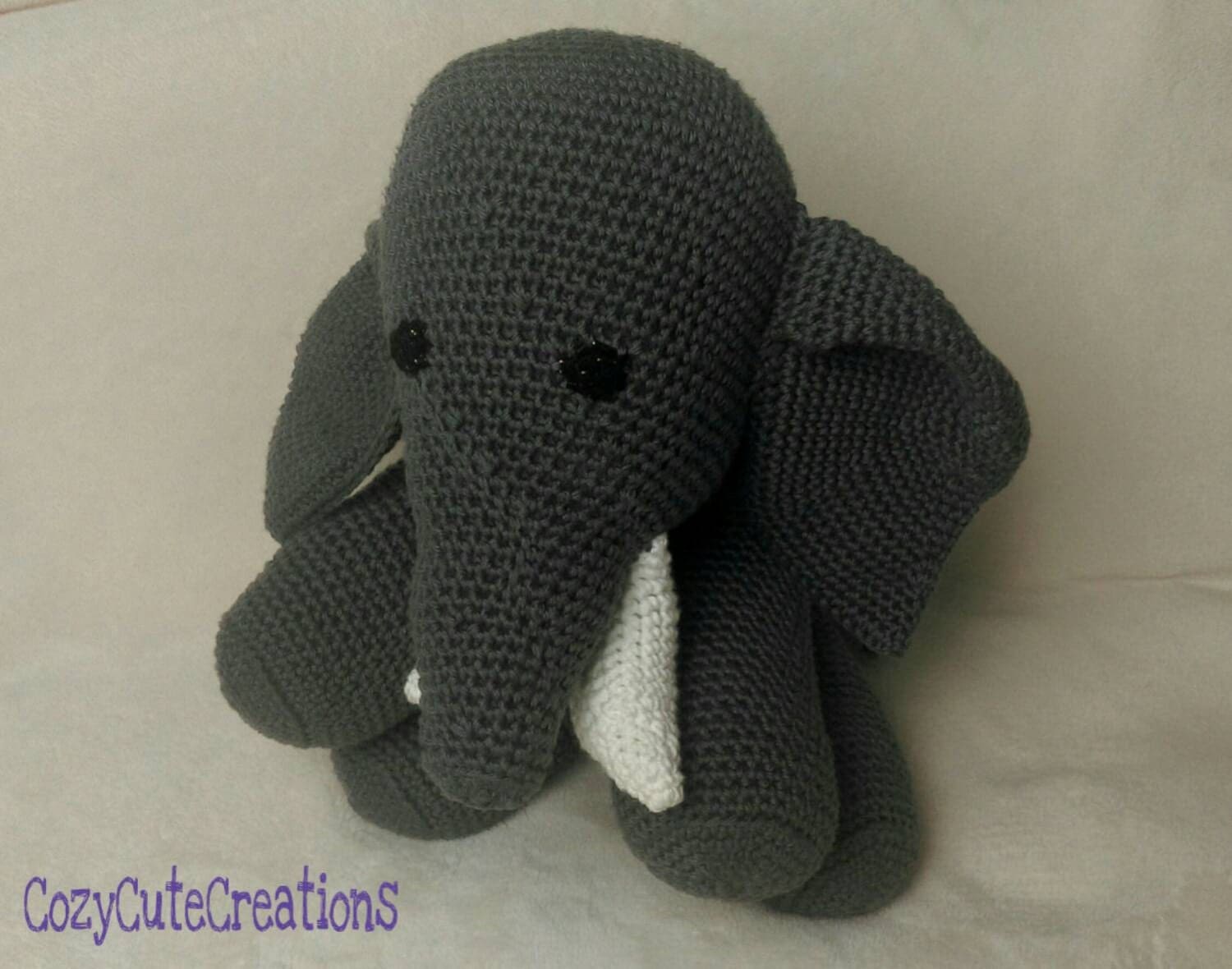Large Adorable Gray Crochet Elephant Grey Amigurumi Crocheted