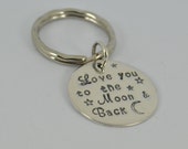 Hand Stamped Personalised Sterling Silver KeyRing - Handmade Uk LOVE you to the MOON and BACK