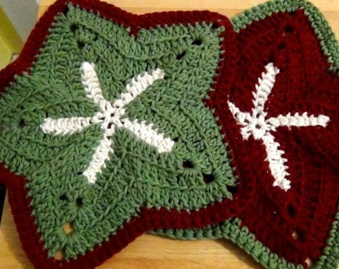 Washcloths - Set of 2 Starfish Holiday Wash Cloths - Crochet Wash Cloth - Bath Accessory - Cotton Facecloth