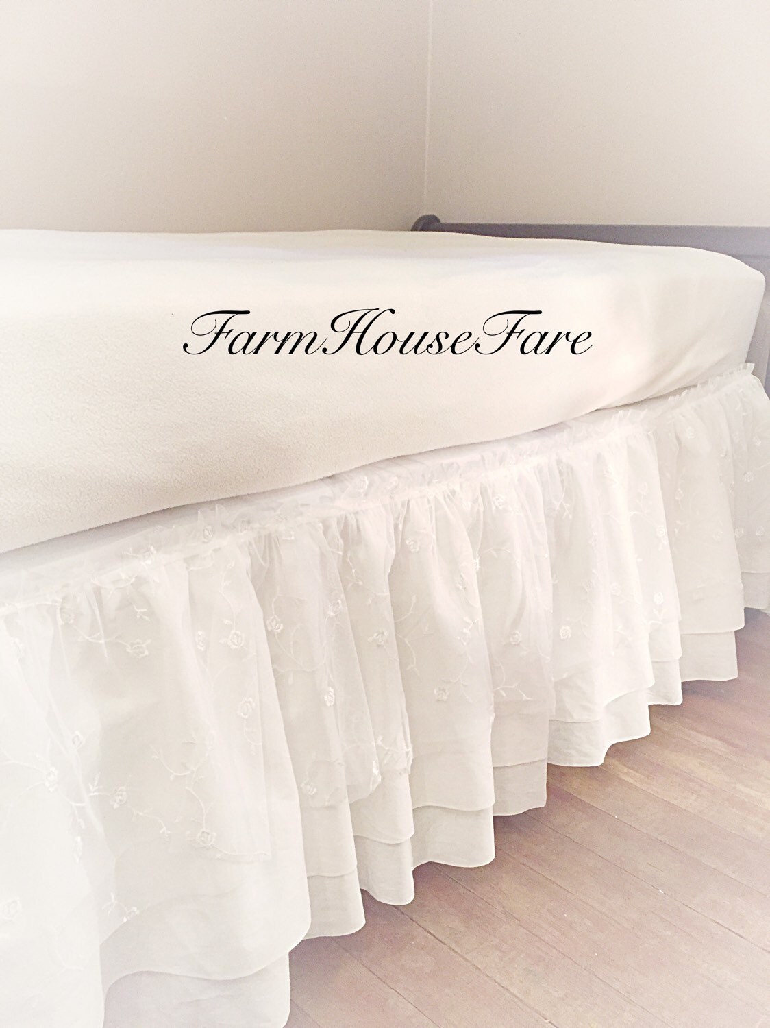 Items similar to White Shabby Chic Style Twin Bed Skirt with Lace