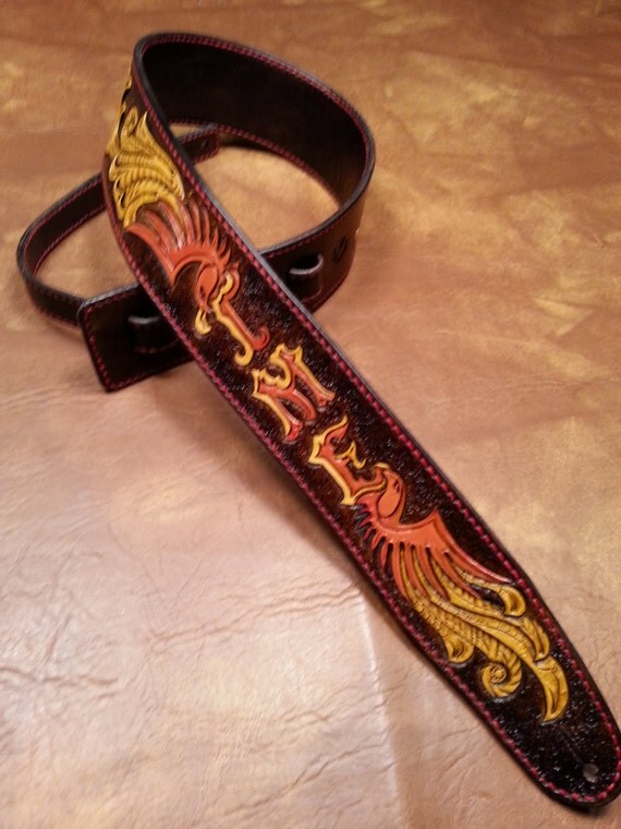 LEATHER GUITAR STRAP classic design Handmade by clbLeatherDesign