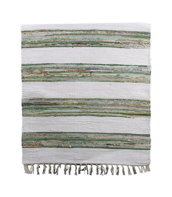 Swedish Moa green and white stripe cotton rag rug by Skandihome