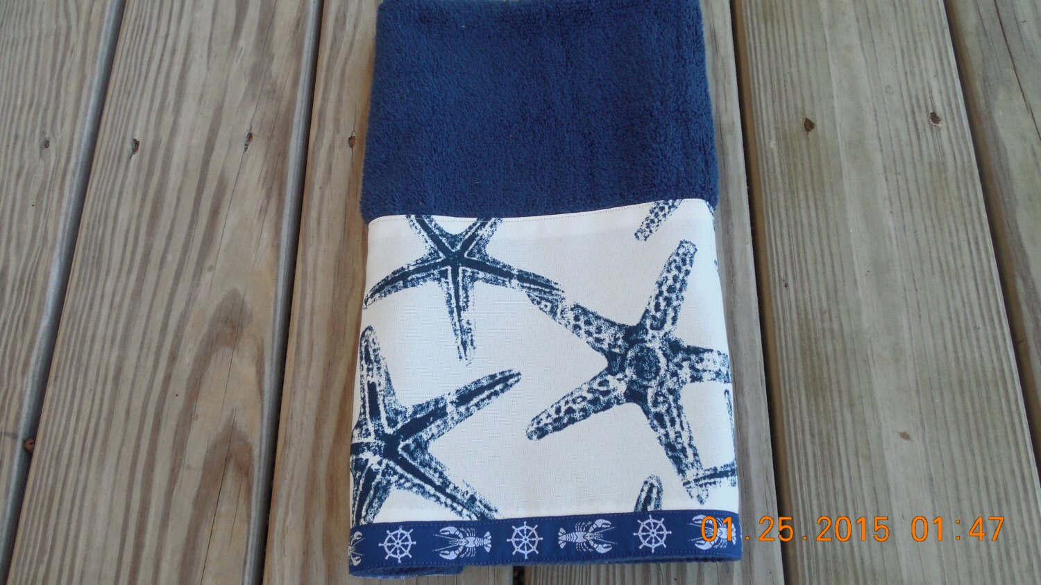 Hand Towel Navy Starfish Beach Coastal Decorative Kitchen Bath