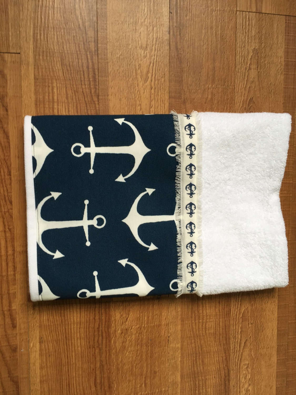 Nautical Anchor Guest Hand Towel Beach Coastal Navy Anchor