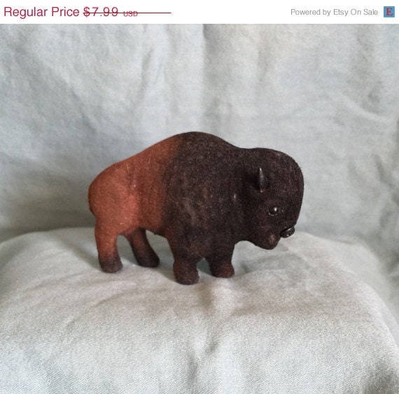 Miniature Flocked Buffalo Figurine. Vintage by YouNeedfulThings