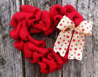 Burlap heart valentines wreath, valentines day wreath, red heart wreath, valentines day decor