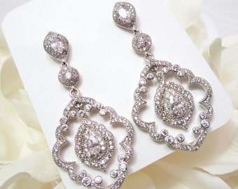 Art Deco Chandelier earrings, CZ Bridal earrings, Chandelier Wedding earrings, Wedding jewelry, Vintage inspired earrings, Crystal earrings