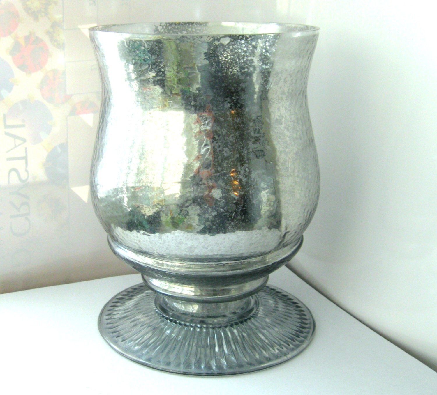 Large Mercury Glass Vase Candle Holder 95 X 75 Vintage 2983