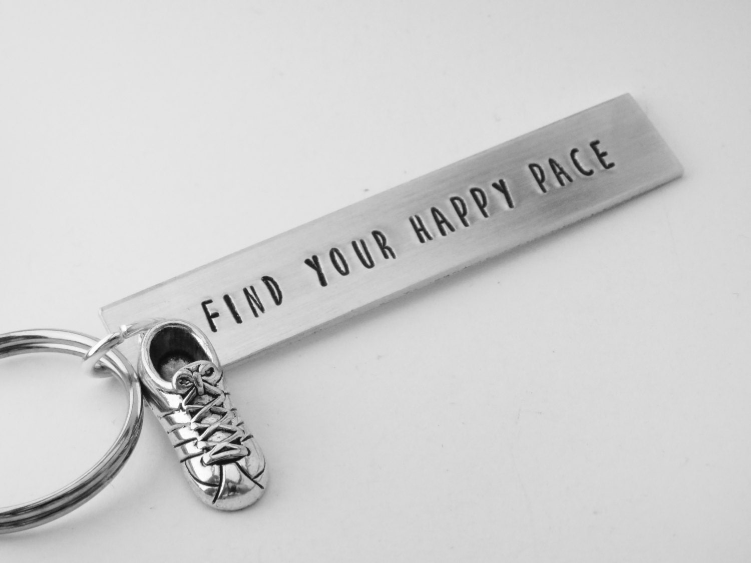 running keychain hand stamped aluminum keyring gift for