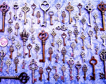 68 Bulk Lot Skeleton Keys Vintage Antique Look Replica Charms Jewelry Steampunk Wedding Bead Supplies Pendant Collection Reproduction Craft