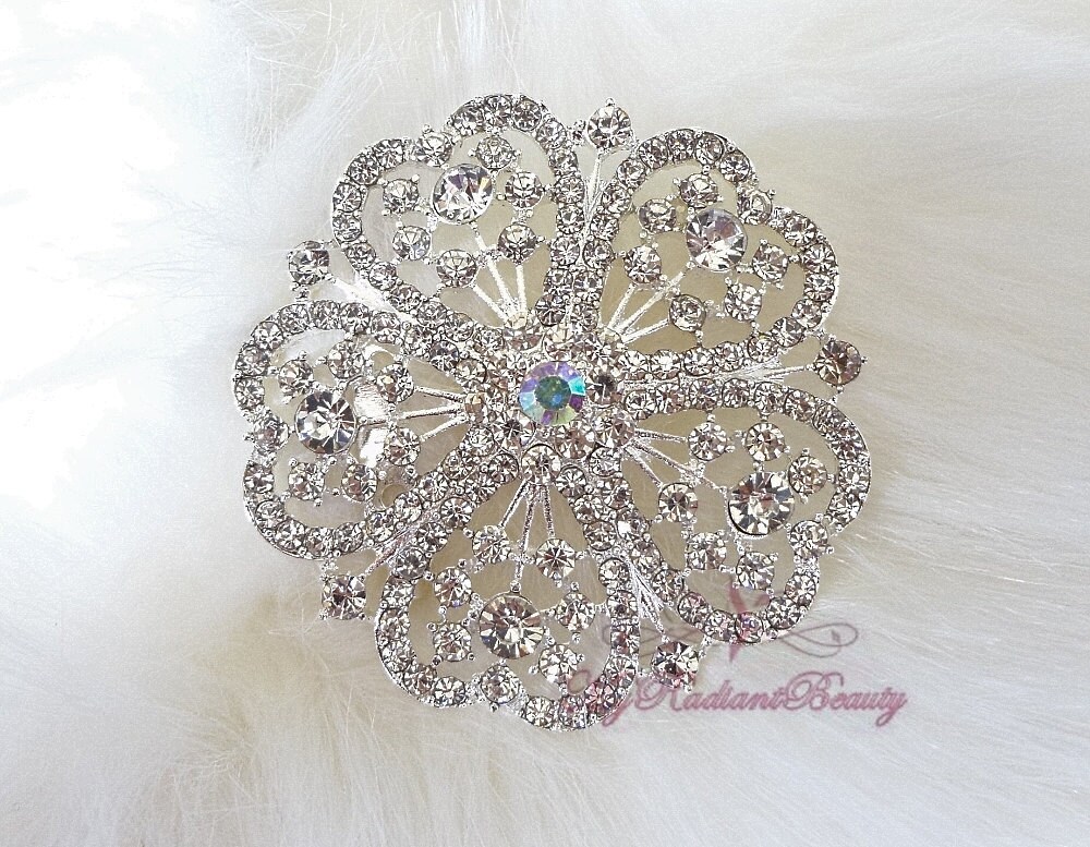 Wedding Brooch Bridal Brooch Large Rhinestone centered with