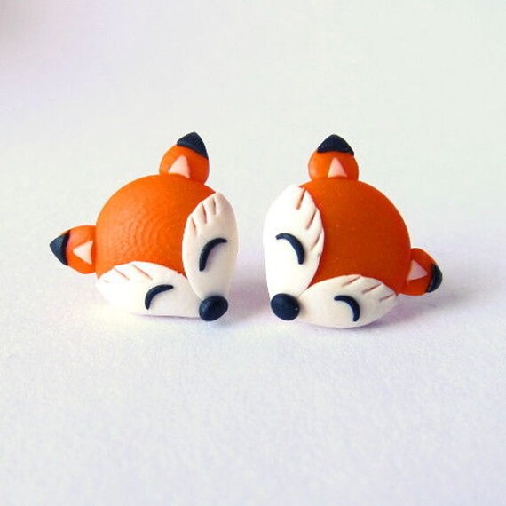 Fox Earrings Animal Earrings Polymer Clay Earrings Fimo