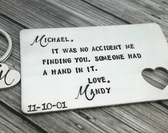Personalized Wallet Insert with heart keychain, Custom love note, customized wallet card, gift for dad, father of the bride