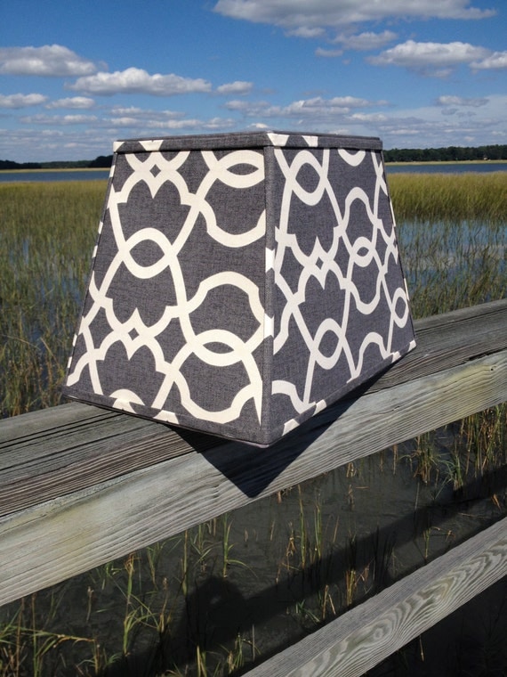 Lamp Shade Rectangular Lampshade in Grey and White Lattice and