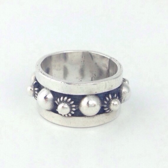 Classic Mexico Silver Ring Wide Sterling Band Size 6.5 Vintage