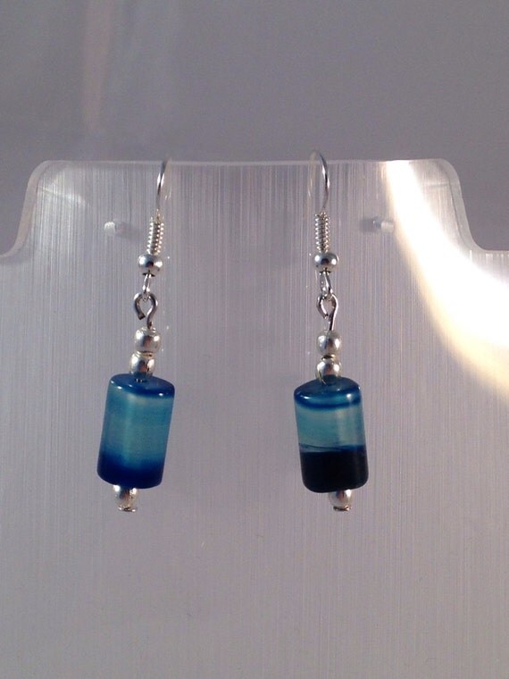 Items similar to Lovely handmade Silver Plated Copper Genuine Stripped Agate Earrings on Etsy