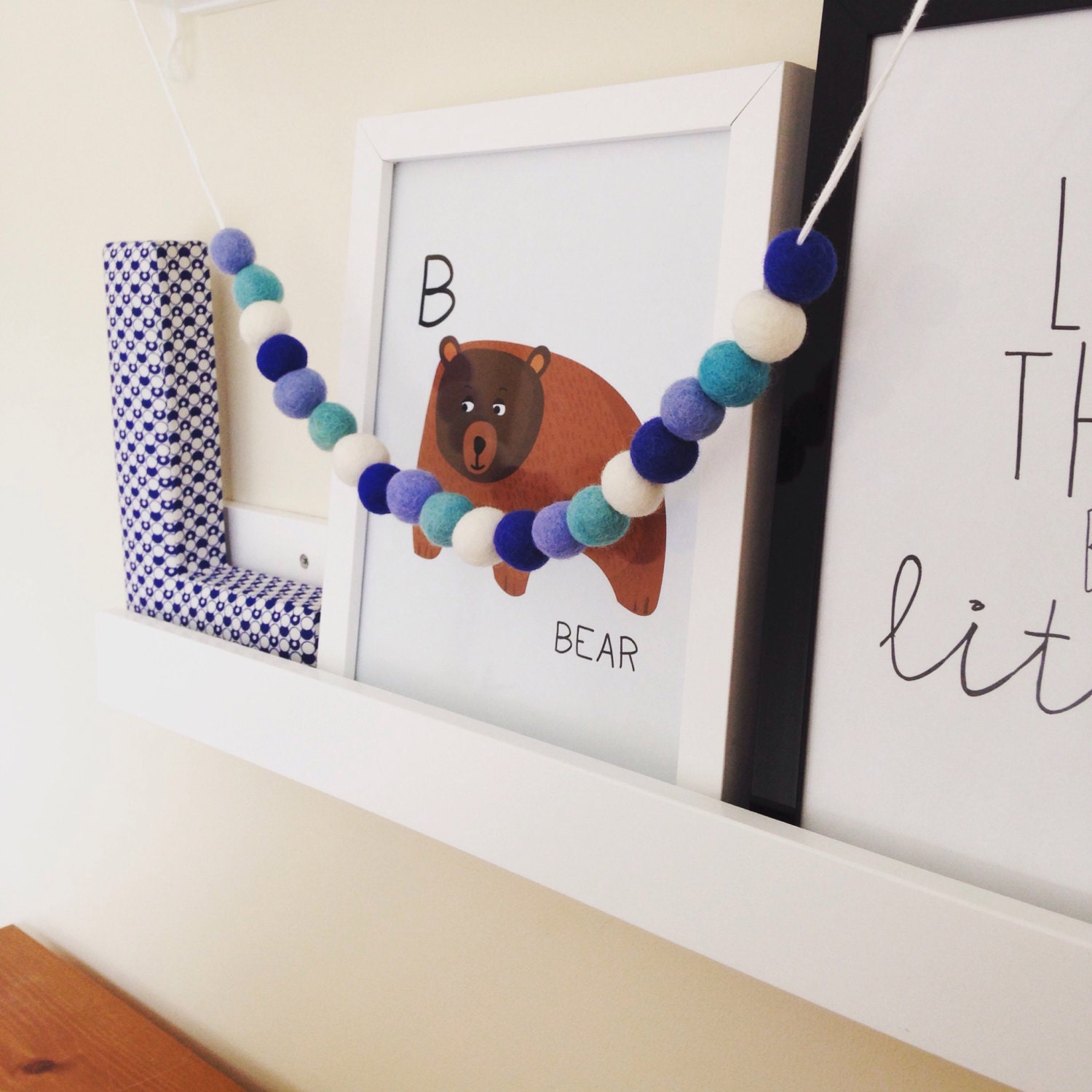 Blue felt ball garland boys garland nursery by SausageandMissus