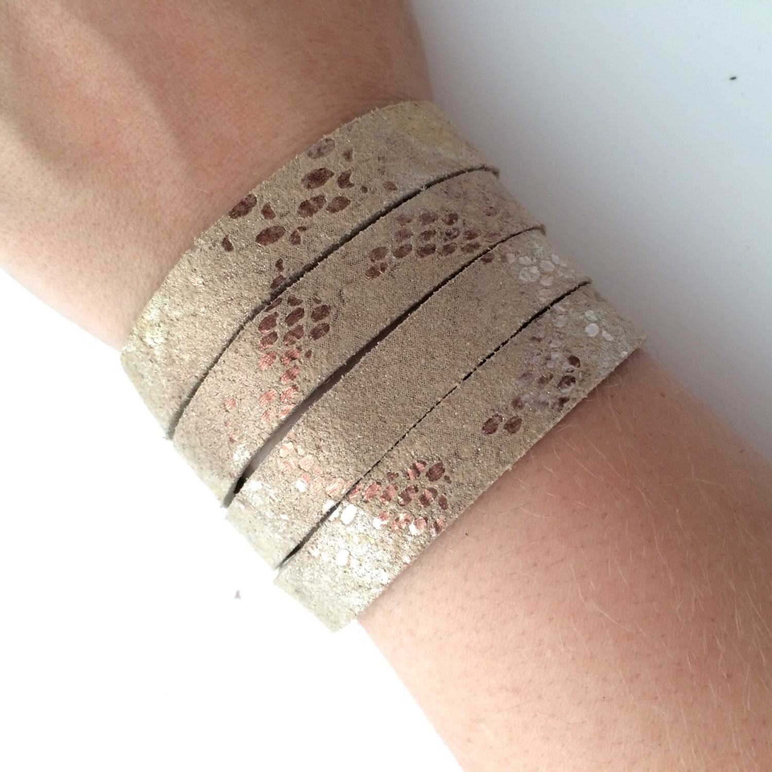 Tan Metallic Reclaimed Leather Bracelet by Lemesto on Etsy