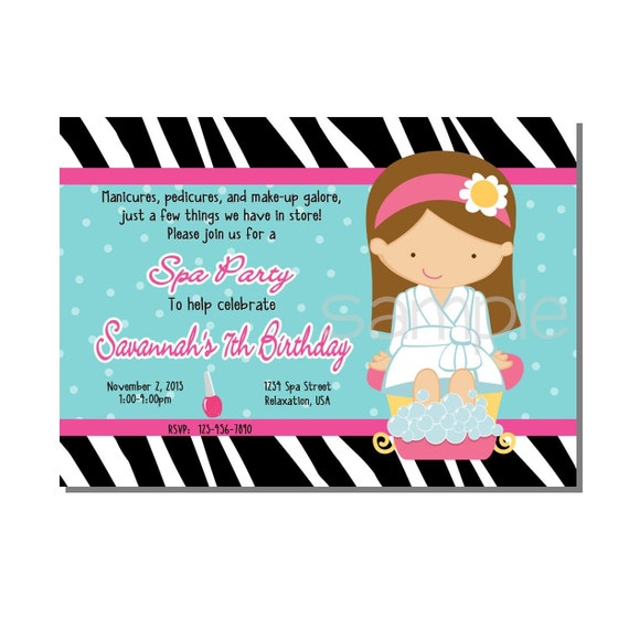 sale spa party birthday invitation digital