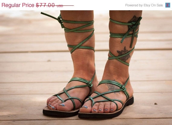 SALE 20% OFF, Green Leather Sandals, Green Gladiator Sandals, Greek ...