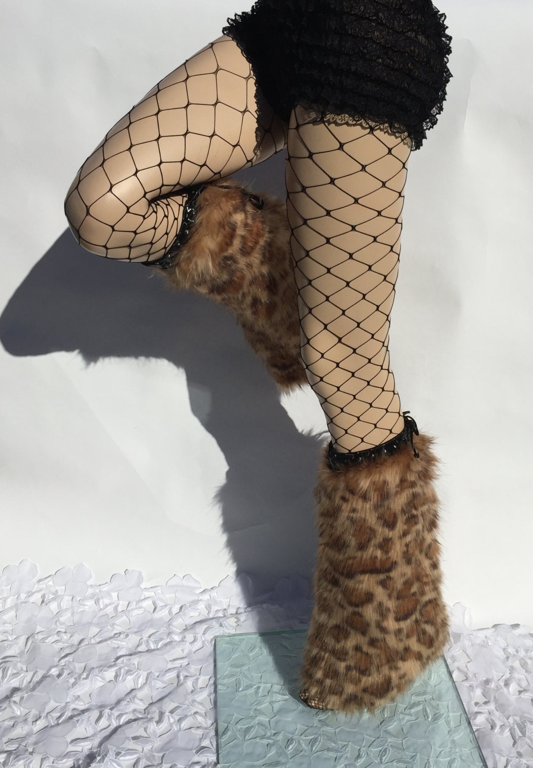 Brown Snow Leopard Fur Leg Warmers