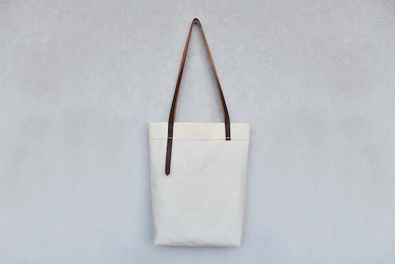 Custom canvas tote with leather straps by InconnuLAB on Etsy