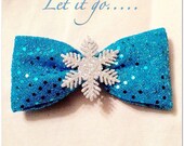 Frozen Hair Bow Ice Blue Sequin Snowflake Hair Clip