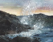 SEASCAPE - An Original  Watercolor - "The Sound of the Sea" - Painting by Linda Henry - Miniature Watercolor (5"x7") - Ready to Frame (#335)