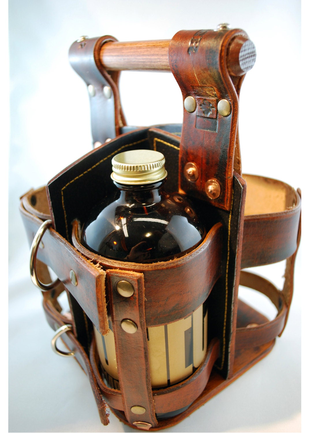 LEATHER CARRIER for 4 Bottles of beer/wine 300700ml 4 pack