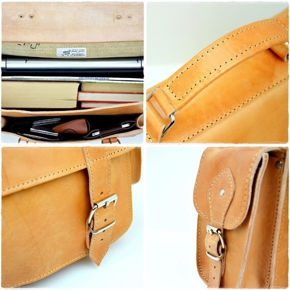 Leather Messenger Bag 13 inch Laptop Bag Light Brown