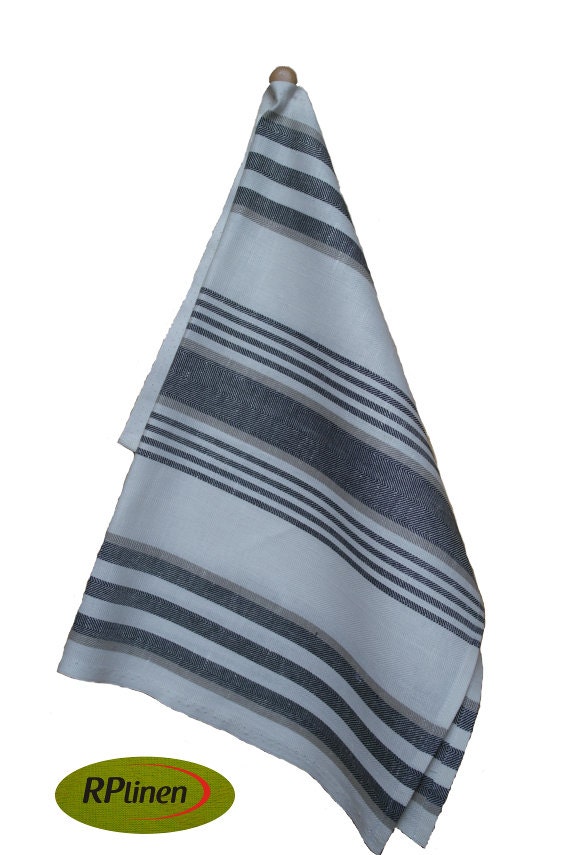 Linen towel white striped with gray grey white linen towels