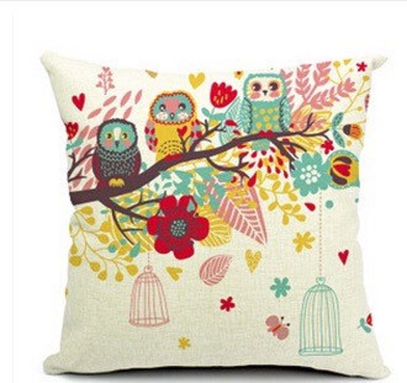 Linen owl pillow cover