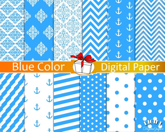 Something Blue digital paper Blue damask Blue chevron Blue polka dot Blue and White wedding invitations Blue party decorations Blue paper