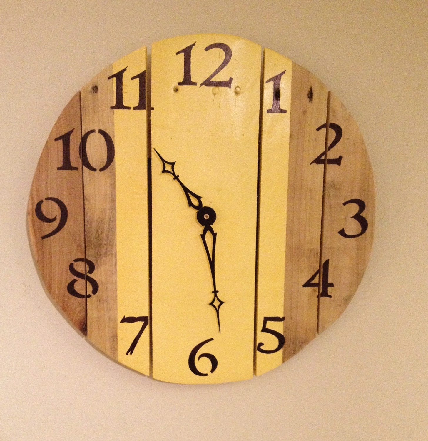 15.5 Rustic Yellow Pallet Wood Wall Clock by SheltonWoodworks