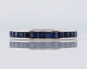 Art Deco Wedding Band 1.55cttw Sapphire Eternity in 14k White Gold