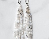 Handmade clear, white Czech Glass and sterling silver earrings. white Czech glass beads. Leverback Chandelier earrings. Valentine's Day Gift