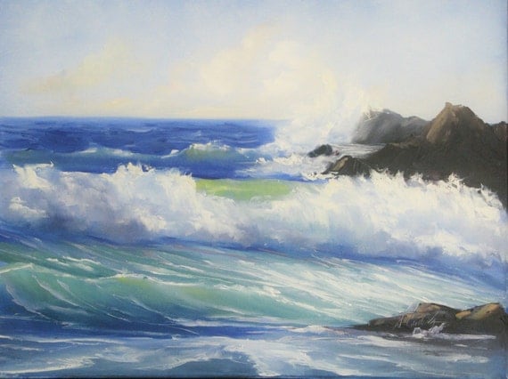 Seascape painting Ocean waves OROGINAL oil pinting 1824