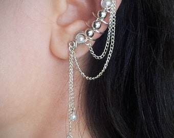 Silver Ear Cuff with Chain Silver plated Chain Ear Wrap
