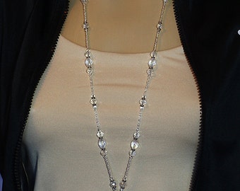 Clear Beaded Lanyard, crystal beaded ID badge holder, fancy bling lanyard, teacher gift, nurse lanyard, silver breakaway, flight attendant