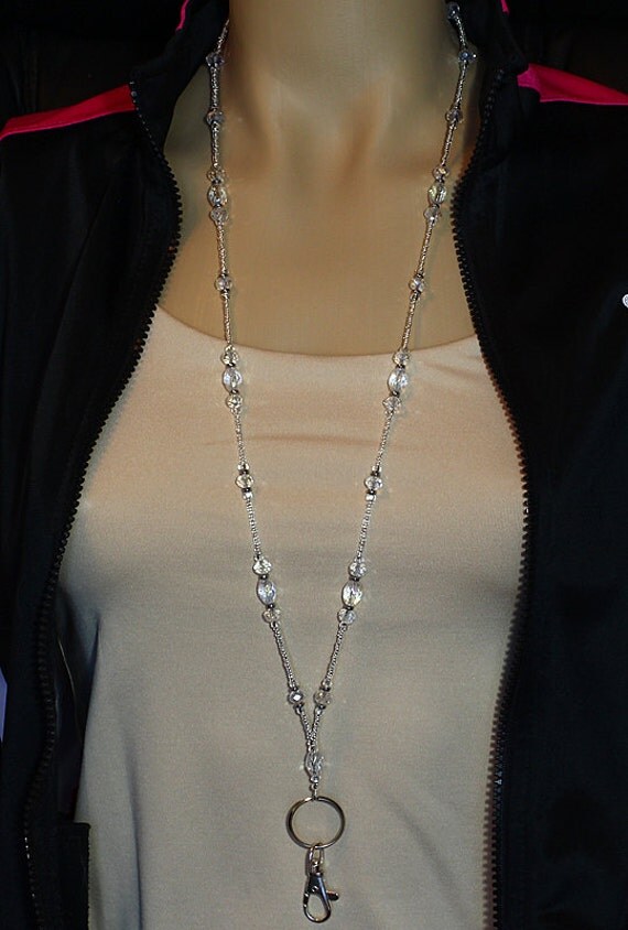 Clear Beaded Lanyard crystal beaded ID badge holder fancy